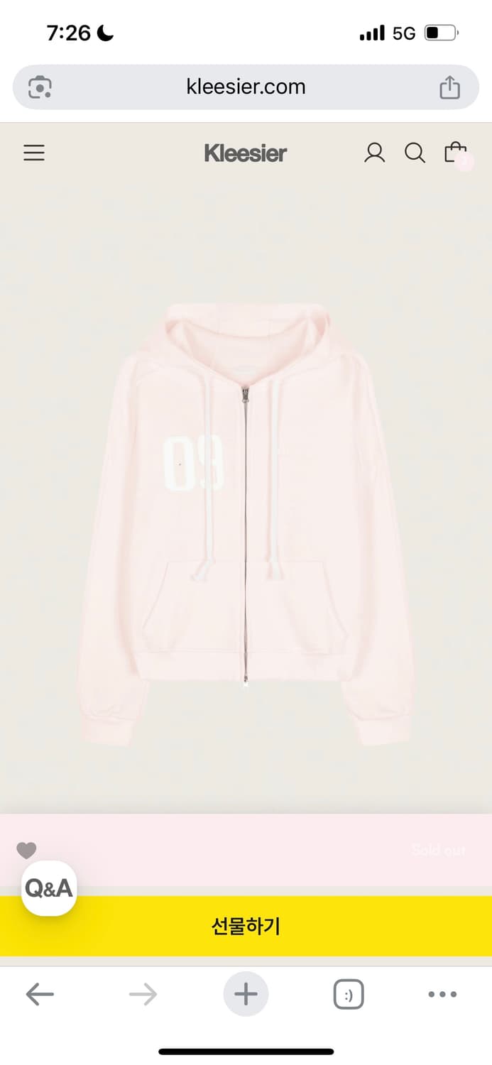 (미개봉) 클리시어 09 넘버링 후드집업 핑크 🩷 상품이미지1