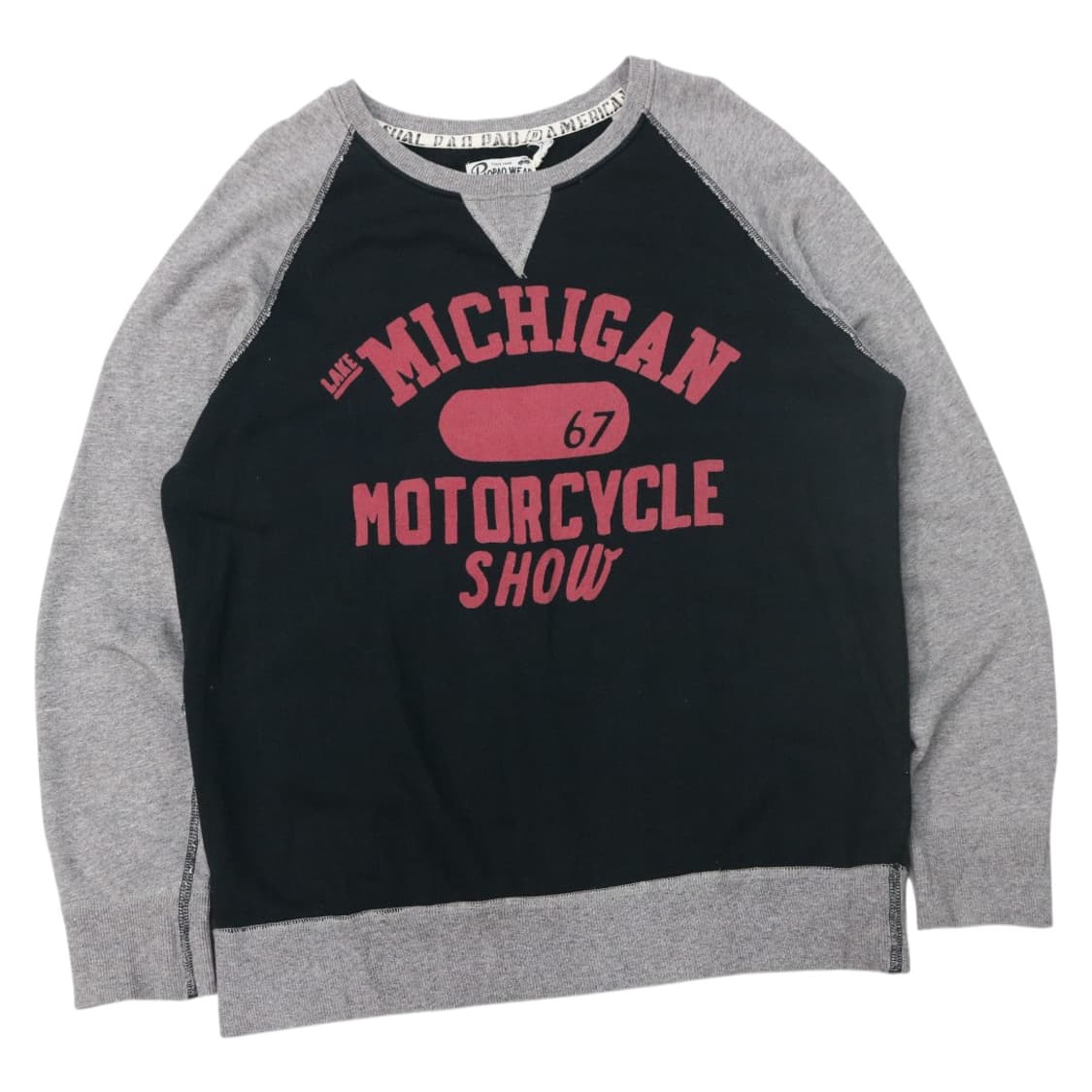 Paopao Wear 빈티지 미시간 모터사이클 배색 래글런 맨투맨 (F) 상품이미지1