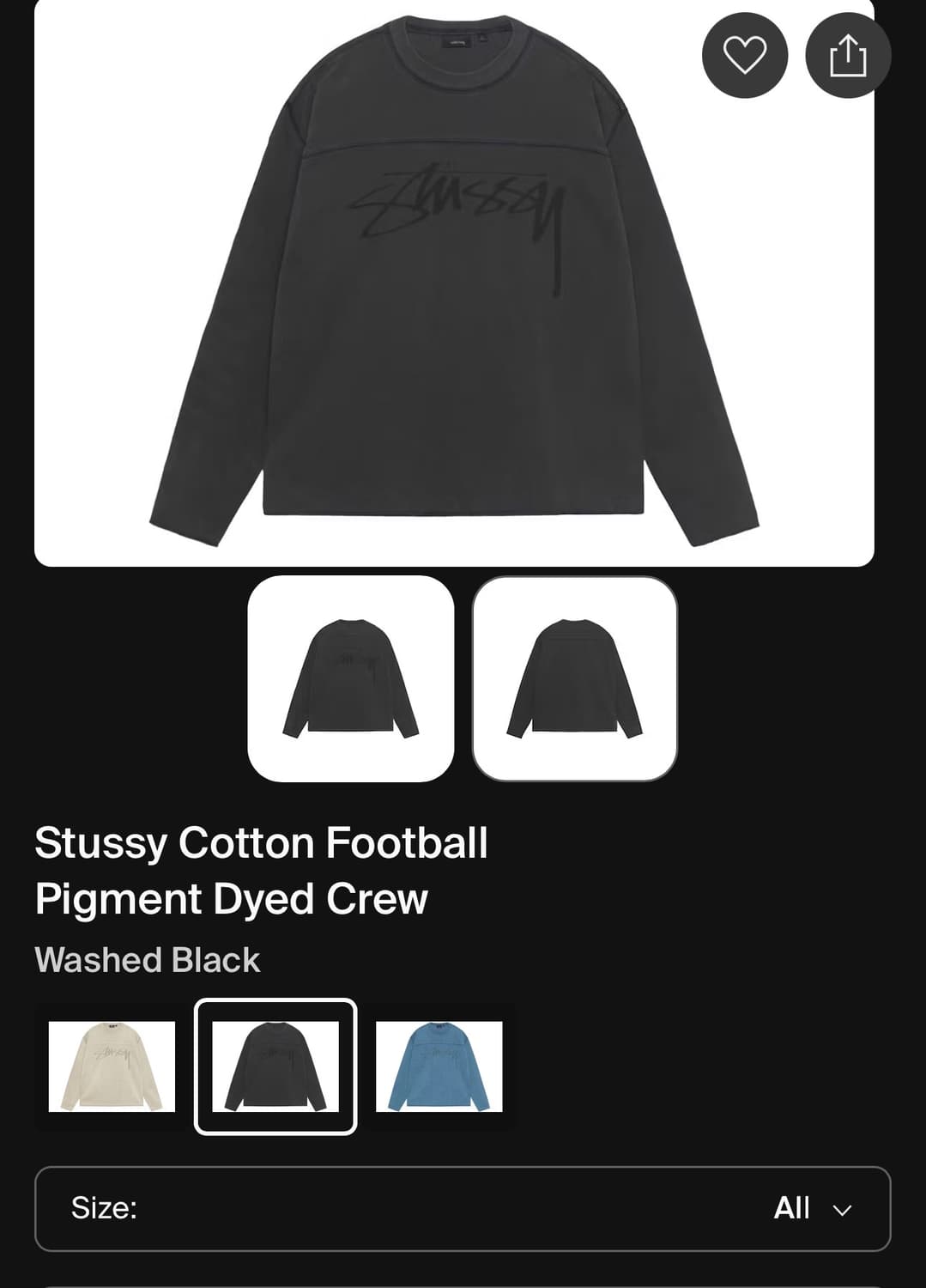 스투시 코튼 풋볼 피그먼트 다이드 크루넥 블랙 XL 상품이미지1