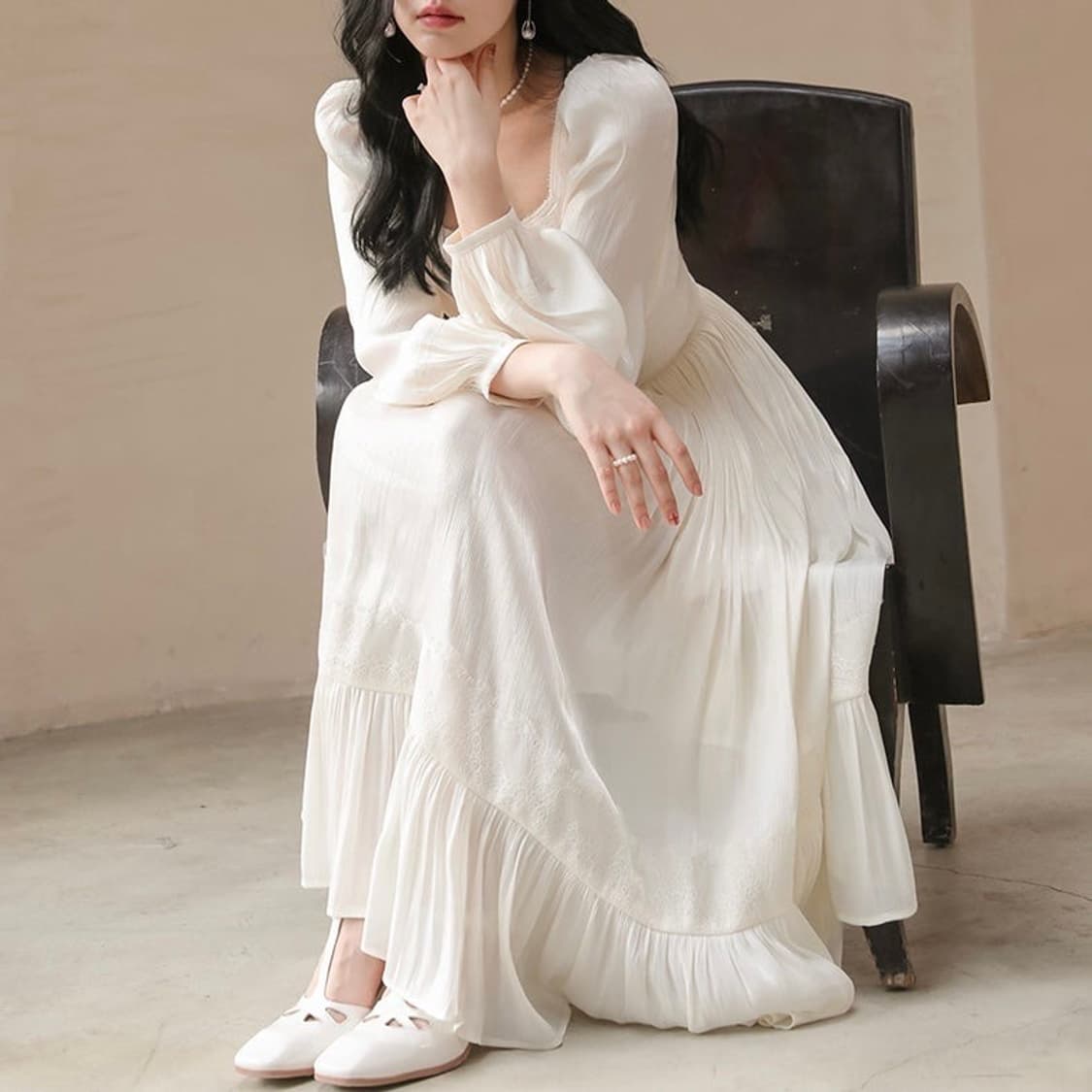 S사이즈) 신스덴 앙쥬 레이스 롱원피스 브라이덜샤워 셀프웨딩스냅 상품이미지3