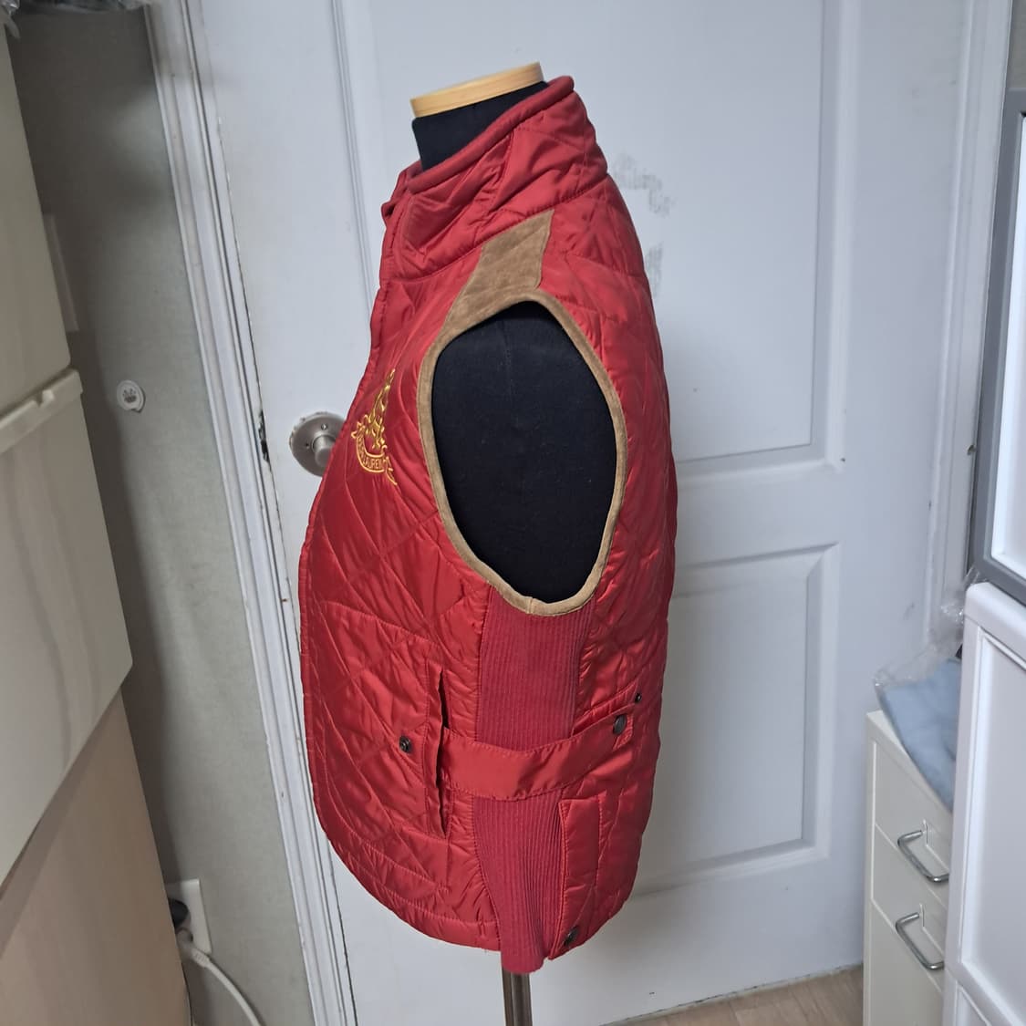 랄프로렌스포츠 여성 퀼팅 자수 스웨이드 베스트 조끼 S 상품이미지3