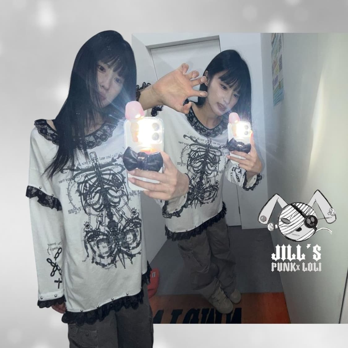 JILL’S 본프린팅 레이스 펑크 원피스 상품이미지1