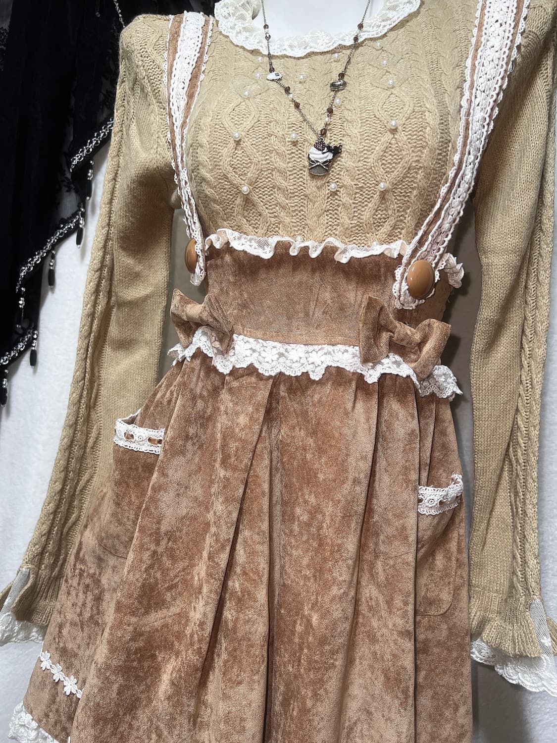 리즈리사 라떼갸루 로걀 프릴 리본 서스펜더 멜빵스커트 원피스 큐롯 로리타 상품이미지5