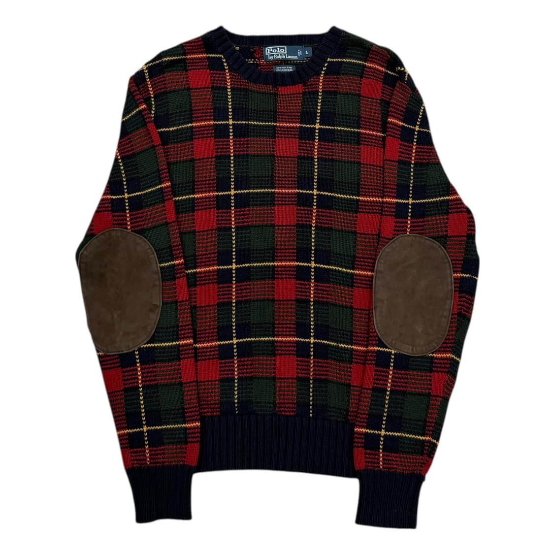 폴로 랄프로렌 엘보패치 타탄체크 코튼 캐시미어 니트 L 상품이미지1