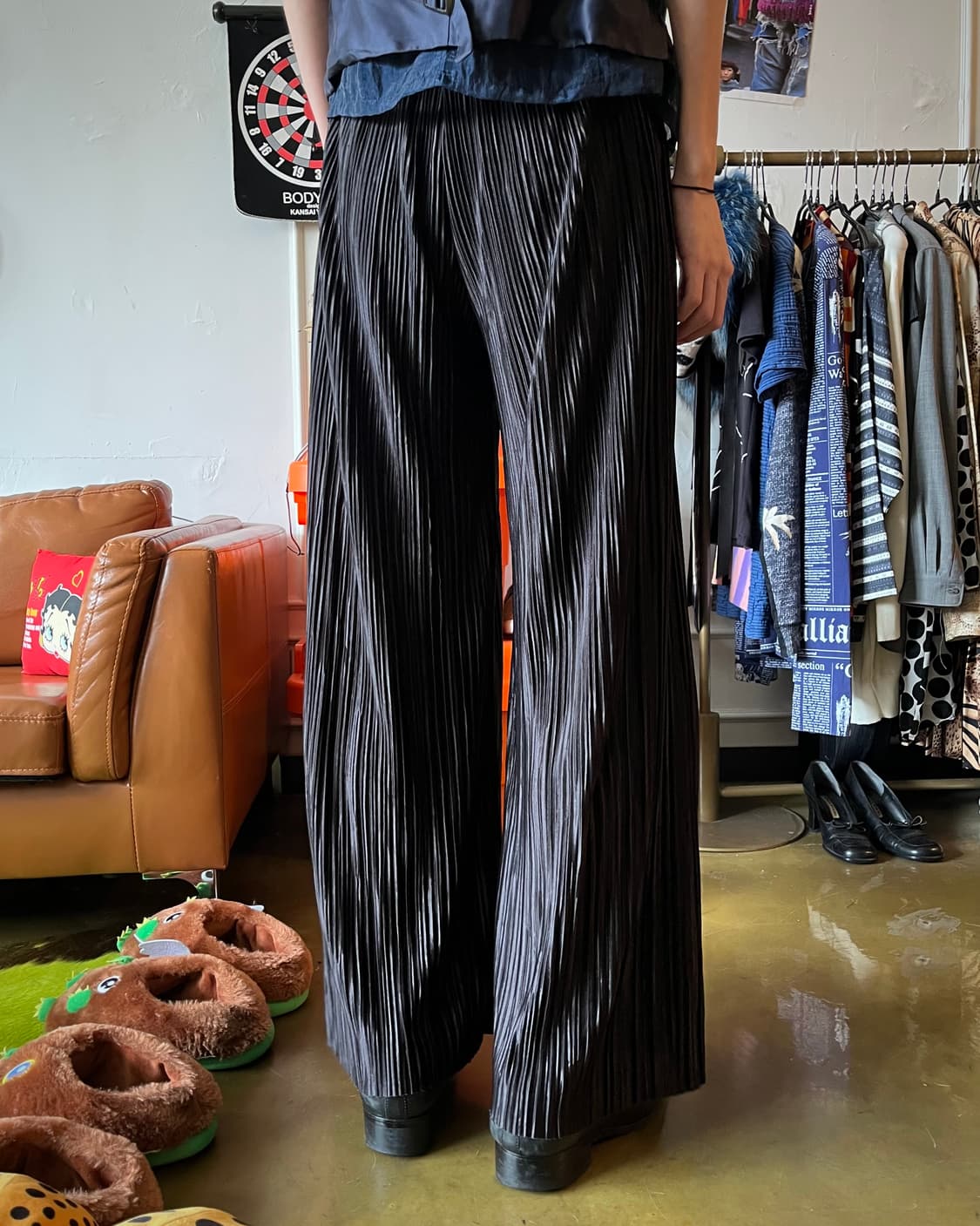GRL グレイル Wide Pleats Black Trouser 상품이미지3