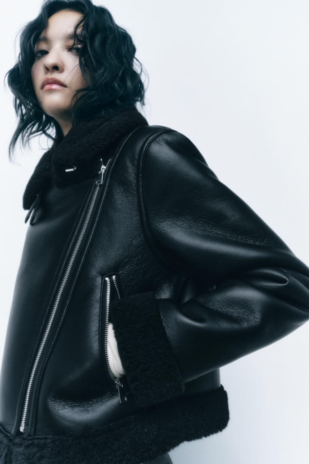 자라 블랙 레더 라이더 무스탕 상품이미지4