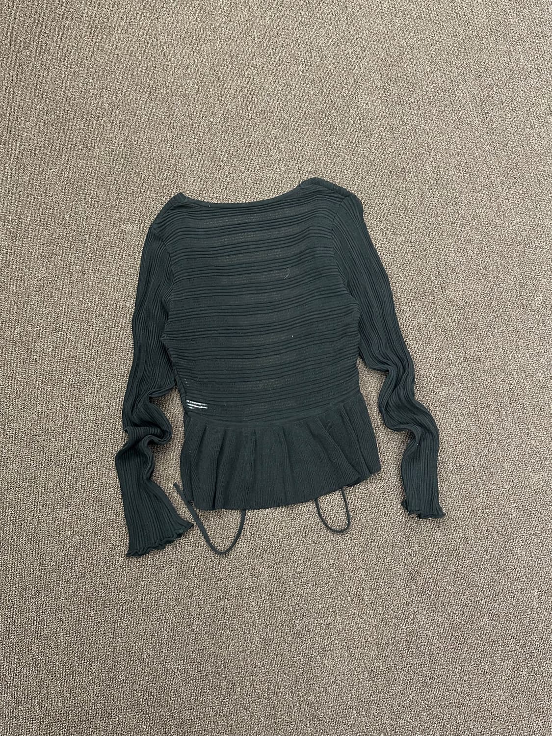 OS)Japanese vintage 여성 블랙 골지 크롭 레이스 가디건 상품이미지5