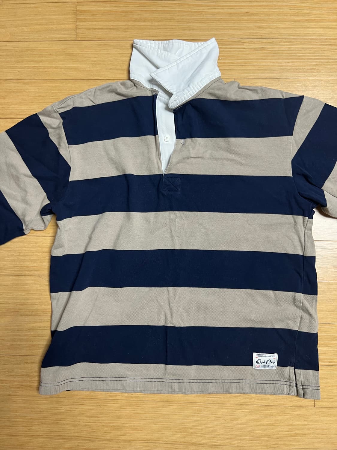 오로 oro 루즈핏 스트라이프 럭비 티셔츠 샌드베이지 S 상품이미지6