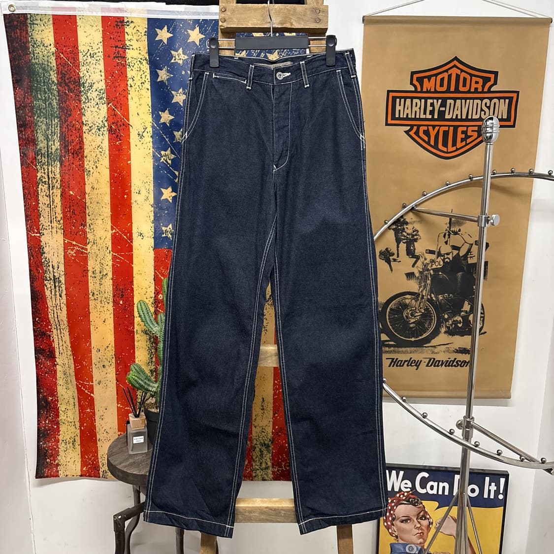 00s 쇼트 화이트 스티치 워크 와이드 데님팬츠 백패치 N775 상품이미지1