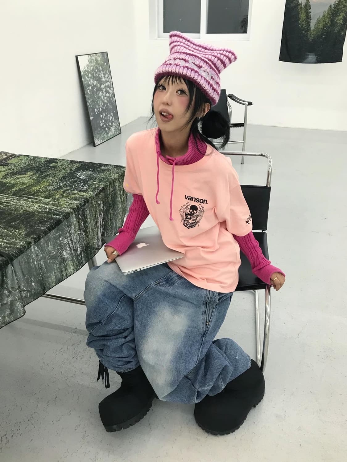 Vanson Leathers Skull Pink T-shirt 상품이미지4