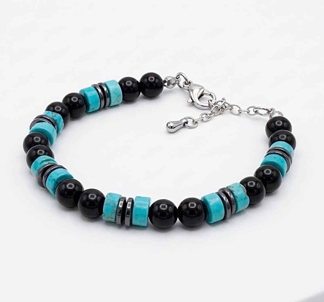 (보타리) 천연석 오닉스 터키석 헤마타이트 고리형 원석팔찌 상품이미지2