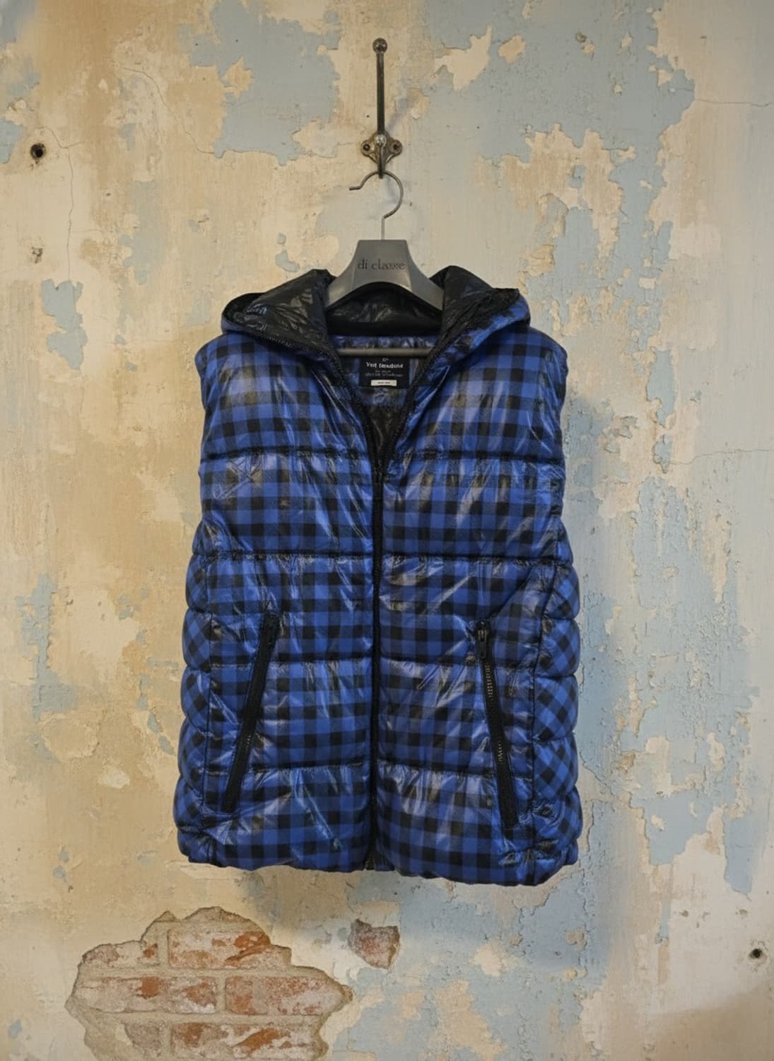 NII Qualified 블루 체크 후드 패딩 조끼 XL 상품이미지1