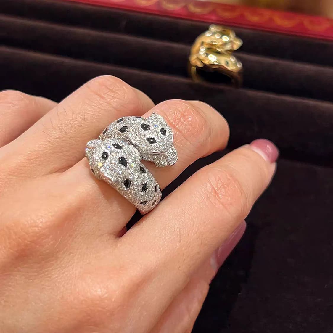 Oceanora 더블 레오파드 925실버 그린큐빅 감성 유니크 반지 상품이미지5