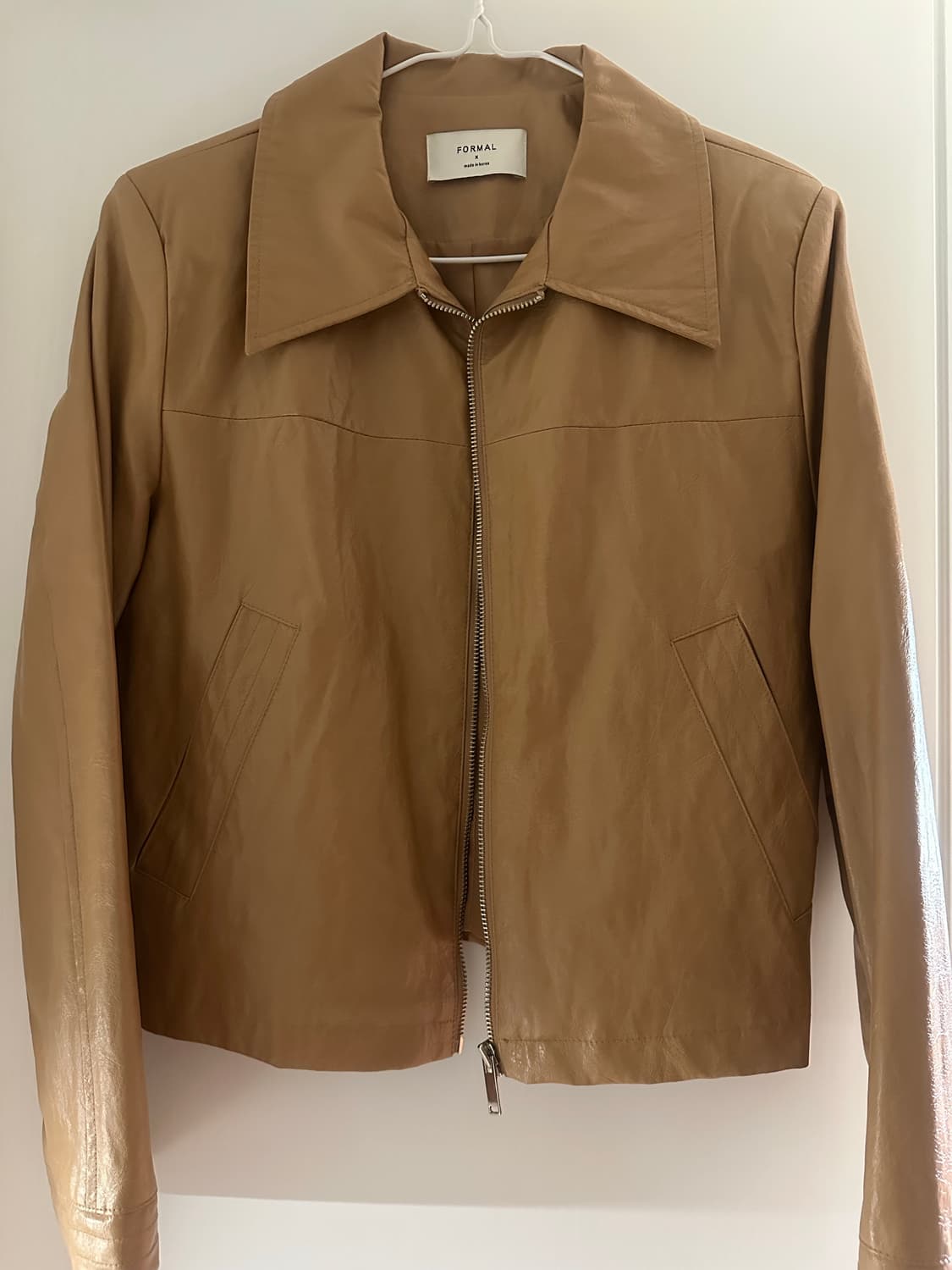 베이지 레더자켓 상품이미지1