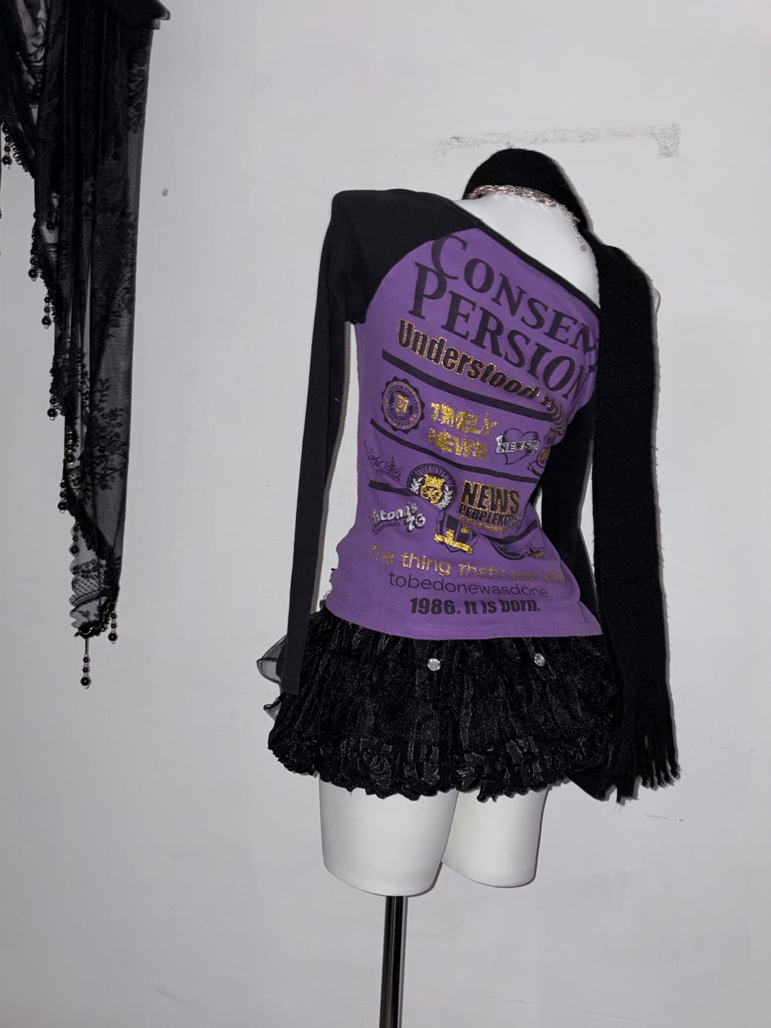 00s 퍼플 갸루 오네갸루 헤이세이 골드 호피 레오파드 롱슬리브 상품이미지4