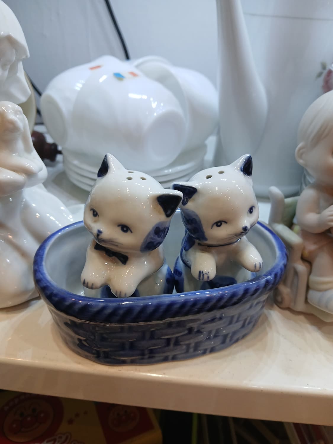 일본 빈티지 고양이 도자기 소금,후추통 셋트 상품이미지1