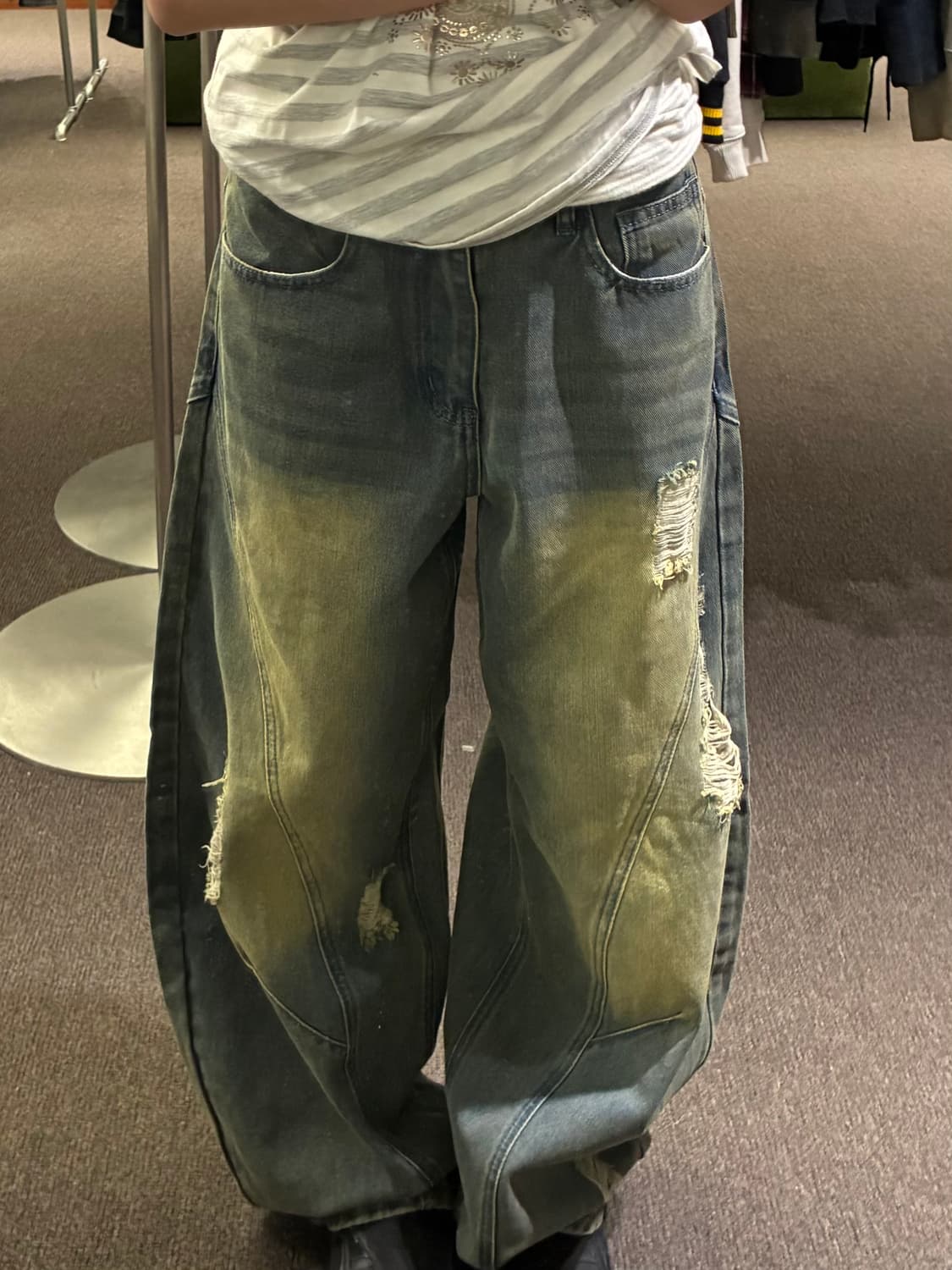 XS)Japanese vintage 여성 데미지 와이드 데님팬츠 상품이미지3