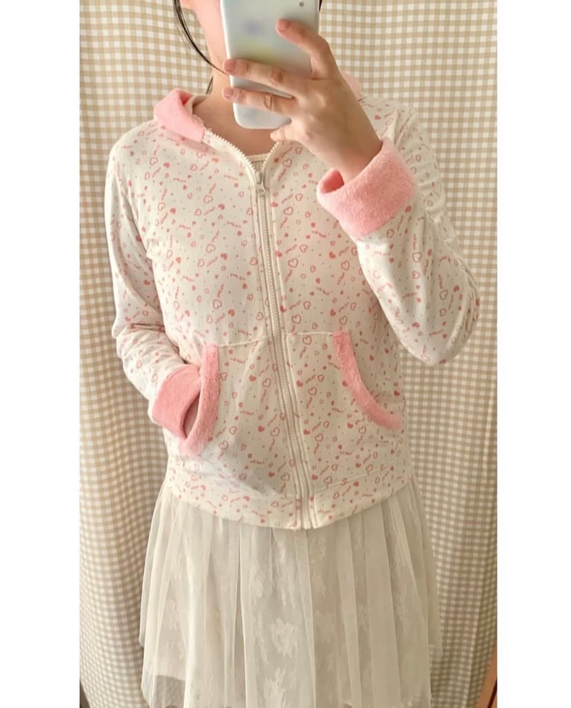 핑크 하트 퍼 후드집업 상품이미지3