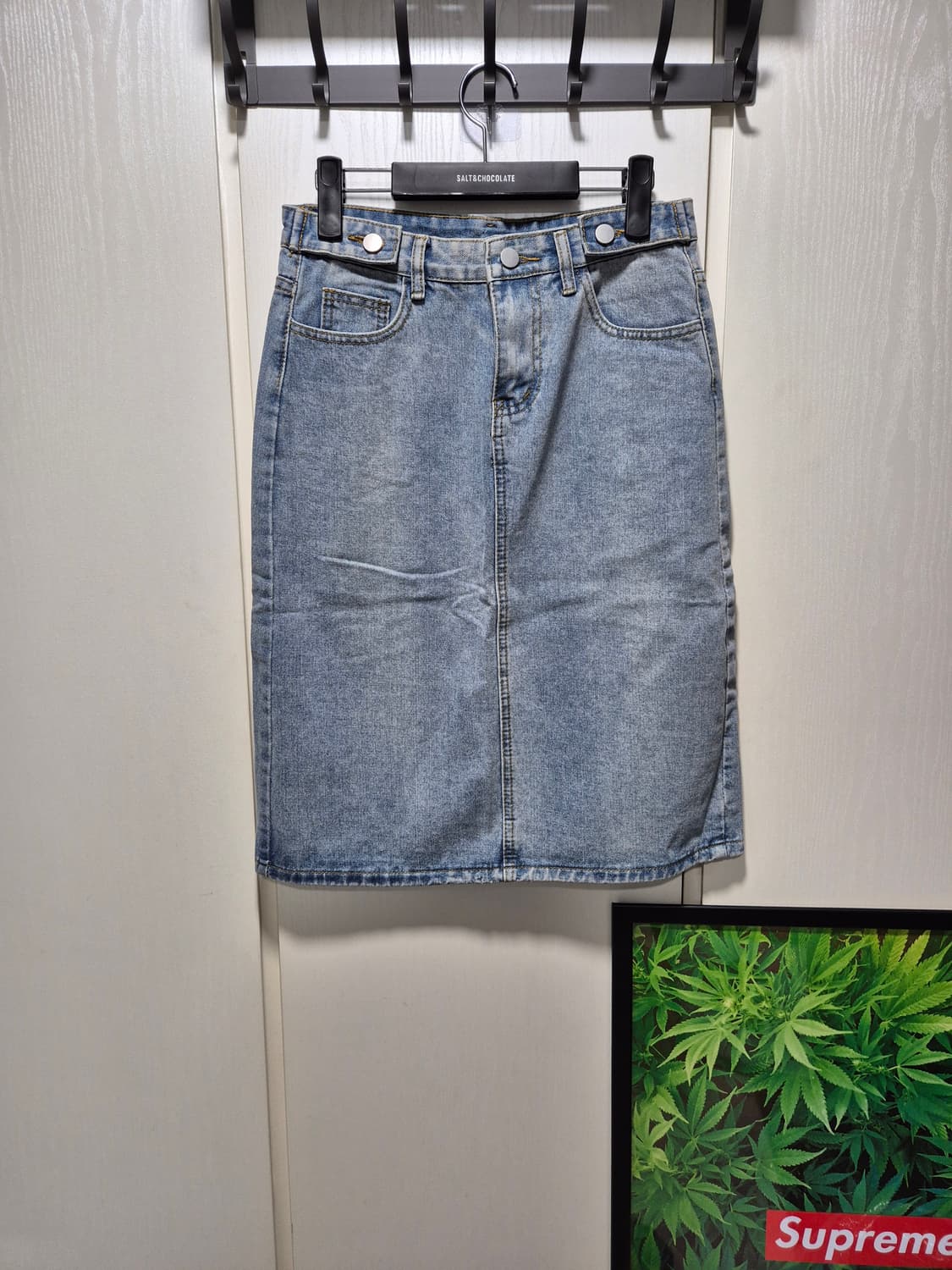 (새상품)vtg 연청 데님 스커트 H라인 미디 스커트 상품이미지1