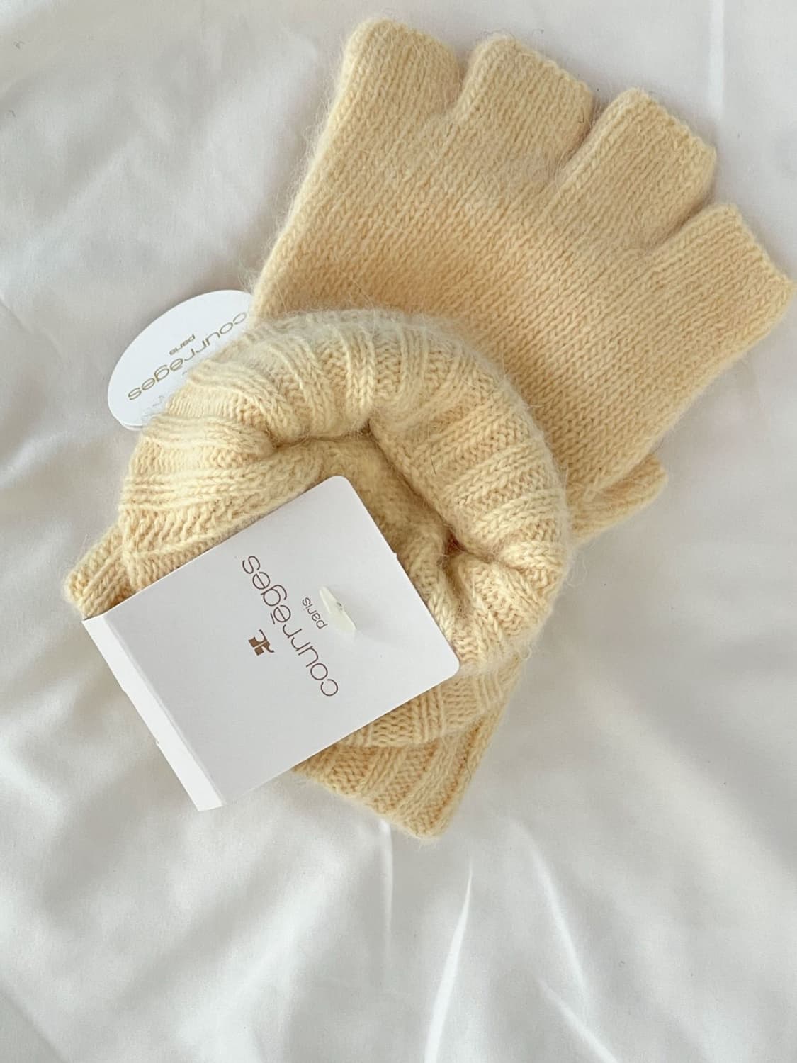 [새상품] courreges / 꾸레쥬 옐로우 울 하프 장갑  상품이미지2