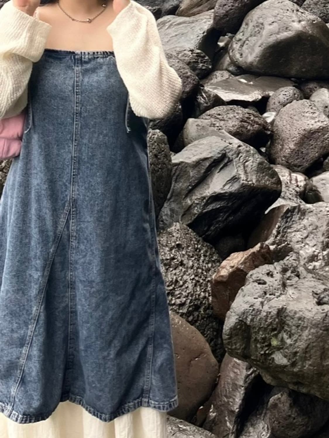 자라 슬리브리스 데님 원피스  상품이미지3