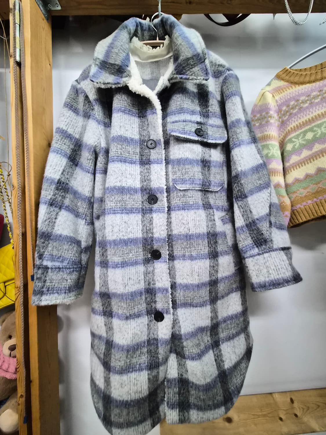 보브 뽀글 체크셔츠 코트 상품이미지5