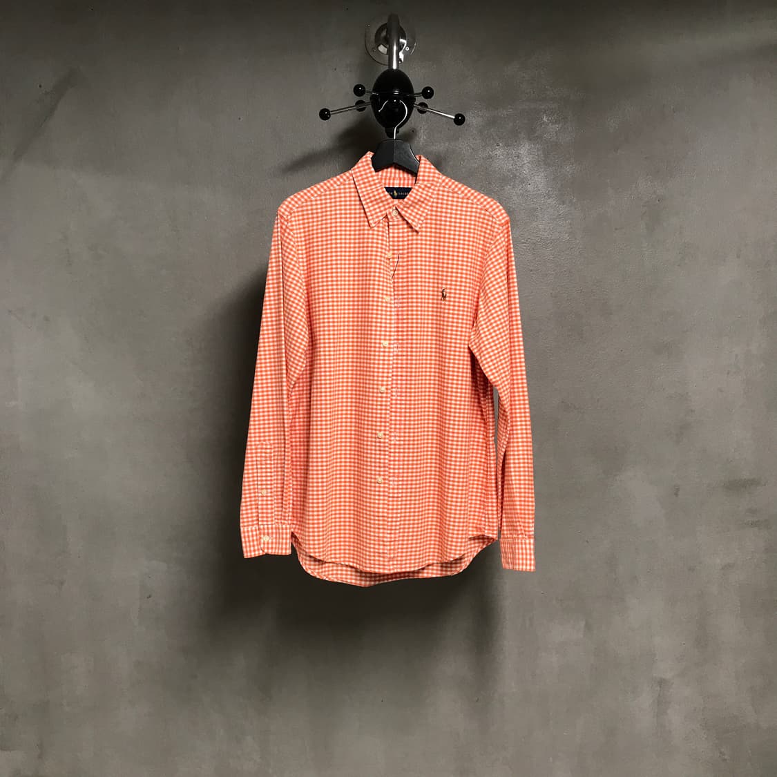 폴로 랄프로렌 깅엄 체크 셔츠 오렌지 M 상품이미지1