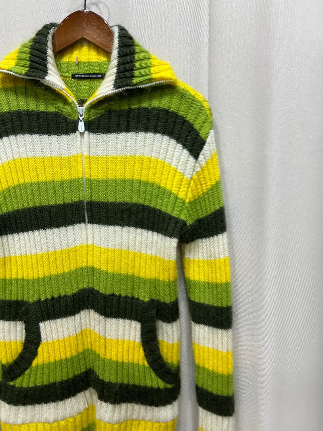 Roem 빈티지 여성 스트라이프 롱 니트집업 자켓  상품이미지4