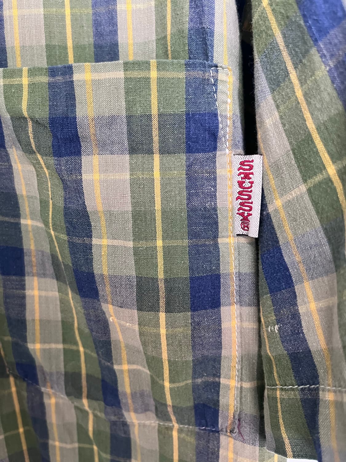 90s stussy 그린 플레이드 루프 칼라 셔츠 상품이미지4