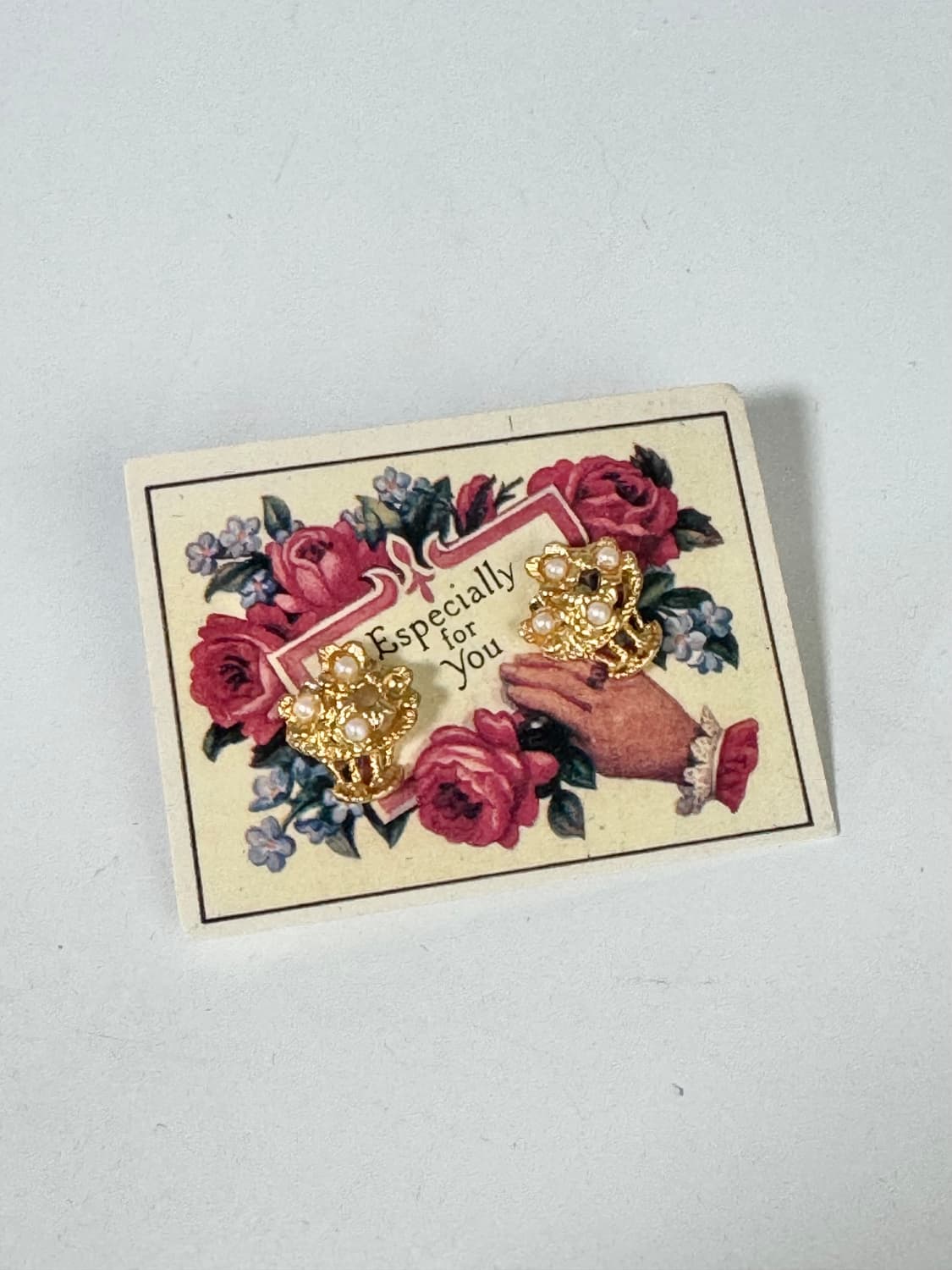 AVON 빈티지 골드 진주 꽃바구니 귀걸이 상품이미지1