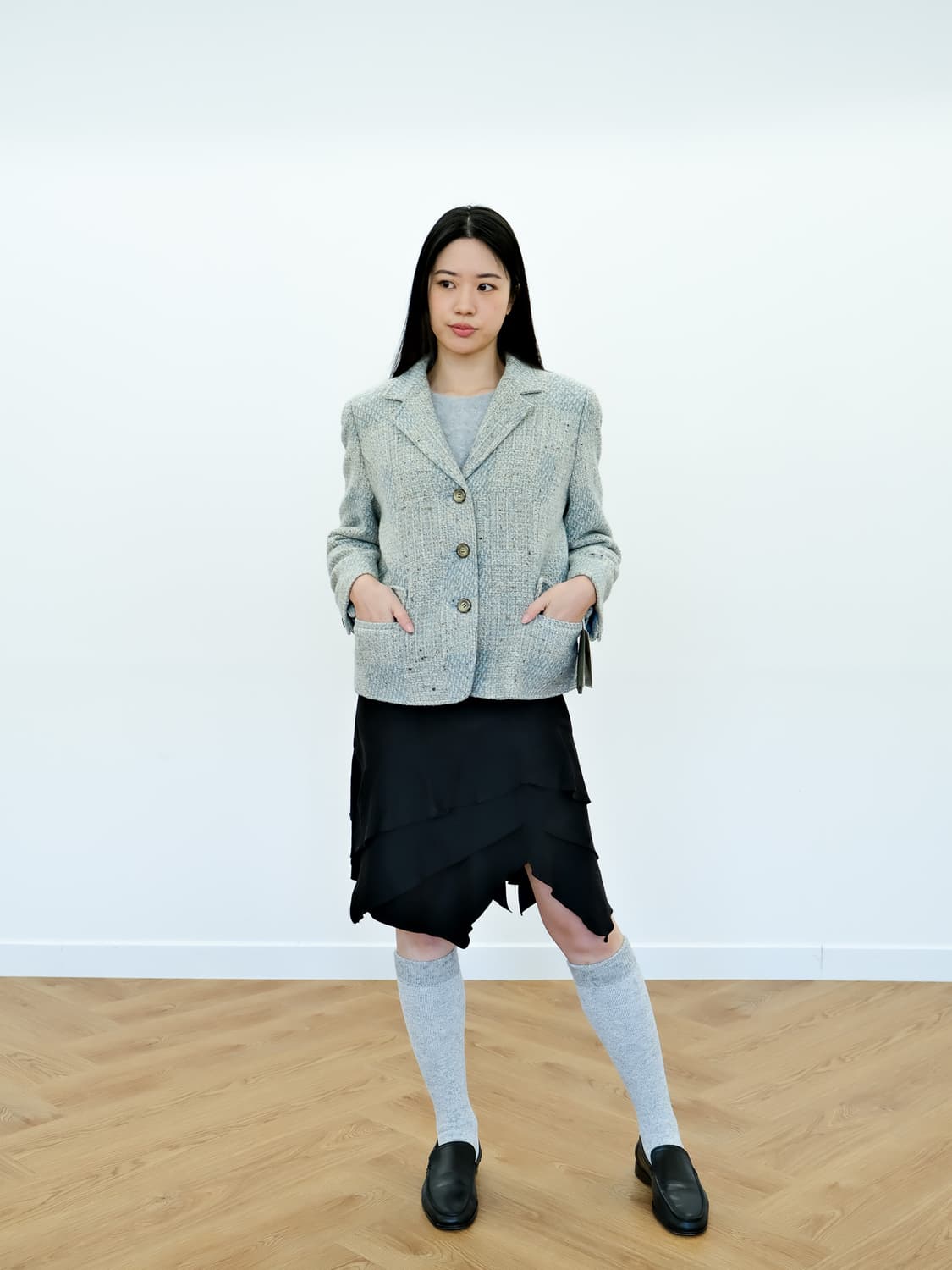 JPN 울 75% 그레이 트위드 자켓 W95-100  상품이미지1