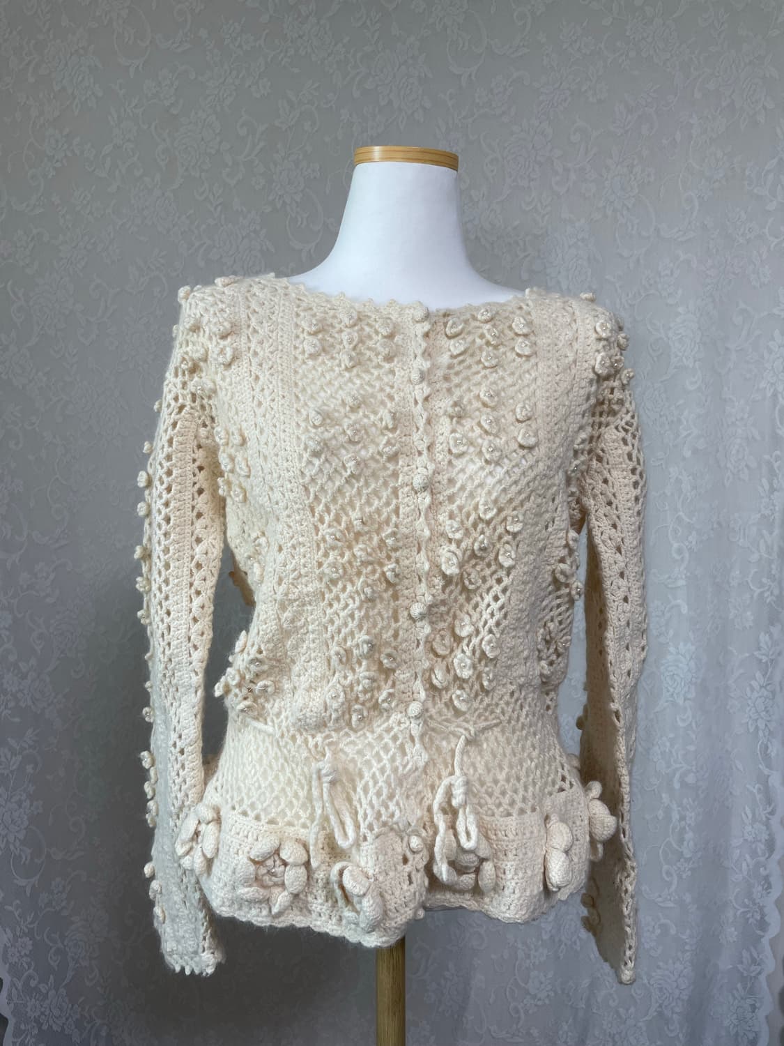 플라워 입체 디테일 빈티지 크로쉐 니트 가디건 상품이미지1