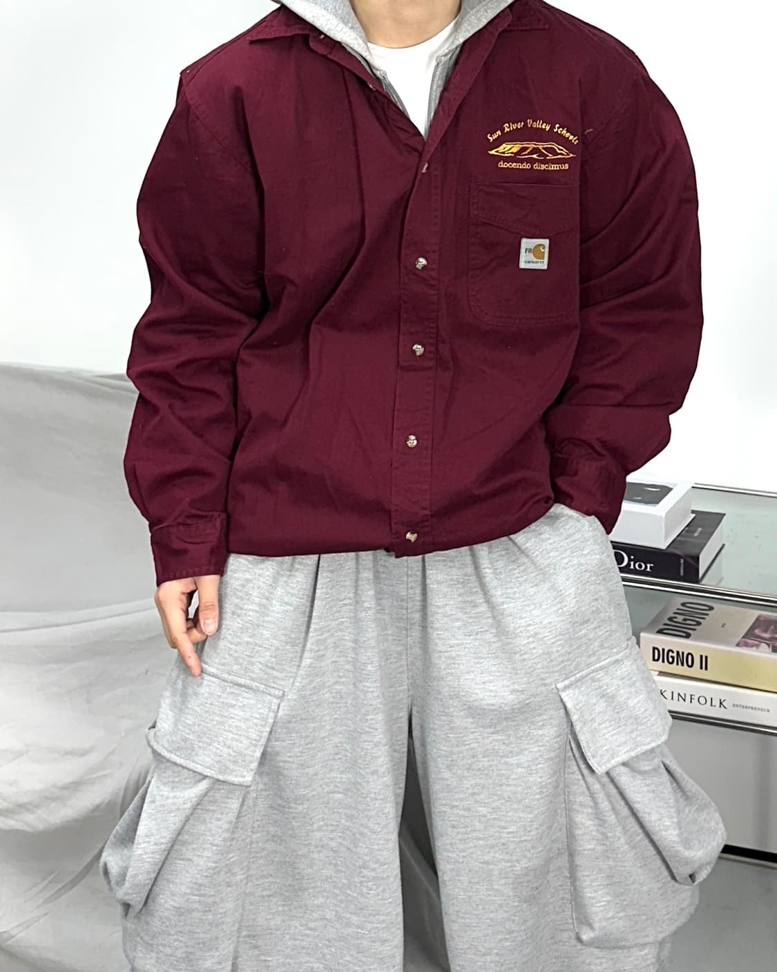 칼하트 FR 버건디 워크 셔츠 L 상품이미지2