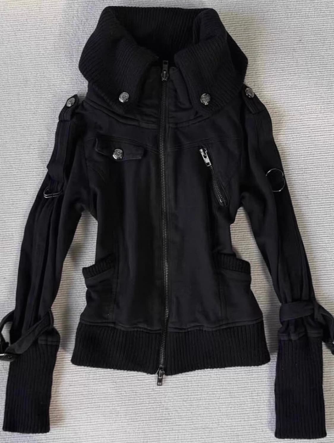 Y2K Slim Fit Cropped Black Zip Hoodie 상품이미지1