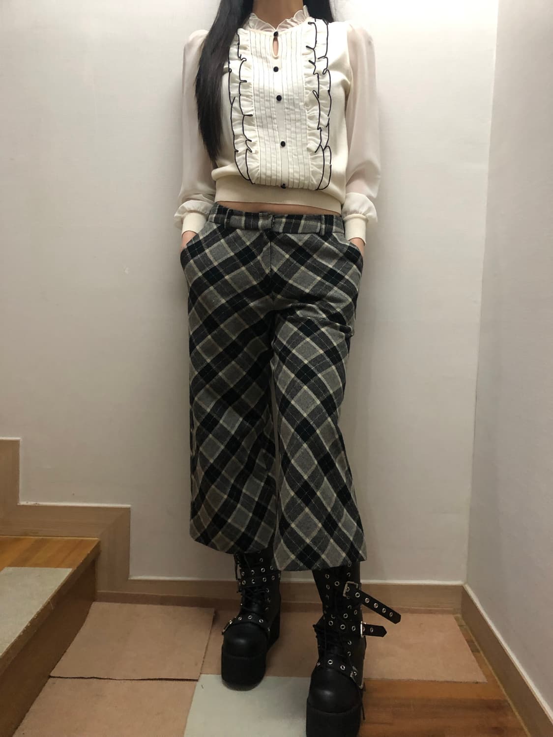 빈티지 그레이 체크 울 팬츠 상품이미지4