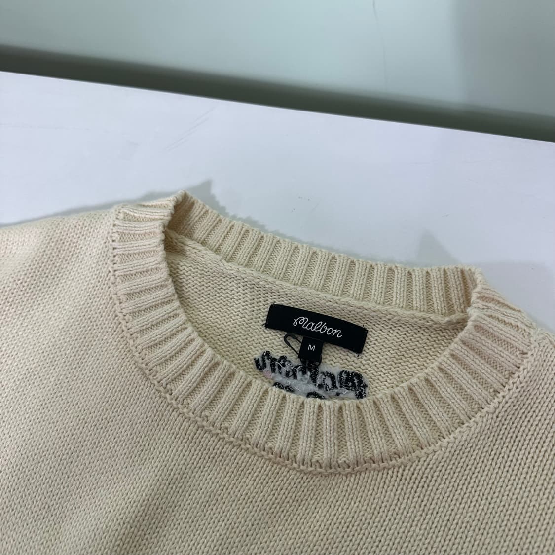 M 100 말본골프 아이보리 루즈핏 라운드면니트 상품이미지5