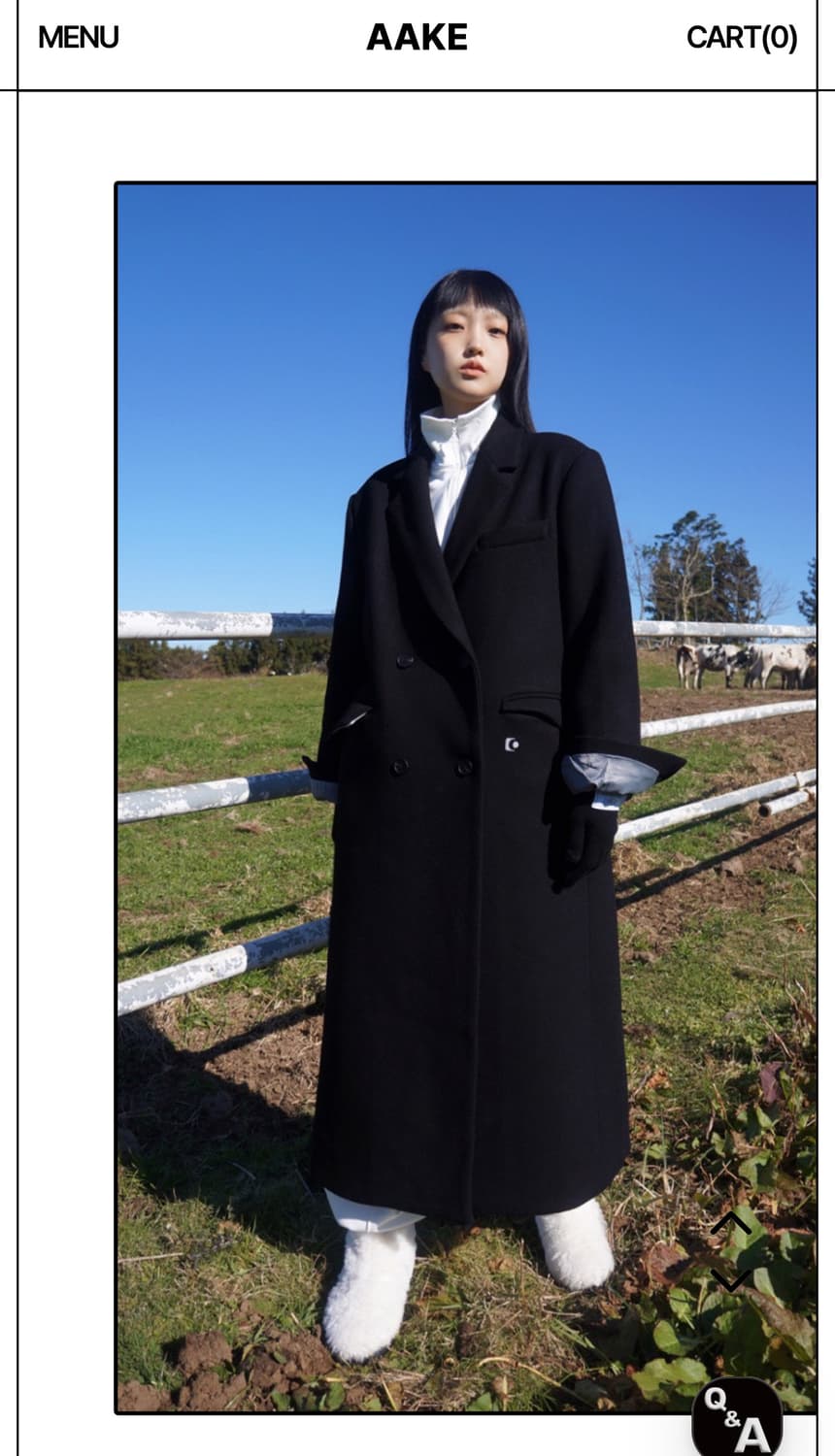 아케 포켓 로고 더블 롱 코트 블랙 상품이미지4