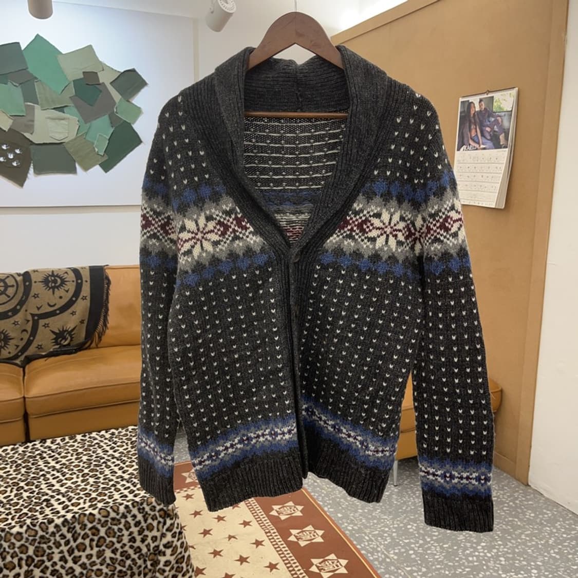 빈티지 노르딕 코위찬 숄카라 니트 뜨개 가디건 100 C09296 상품이미지3