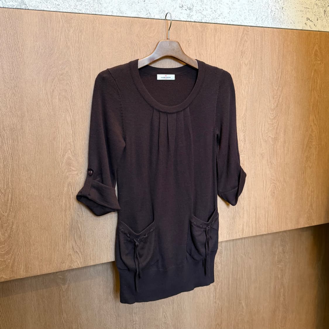 빈티지 롱 니트 소매 턴업 하트 버튼 디테일 루즈핏 브라운 상품이미지1