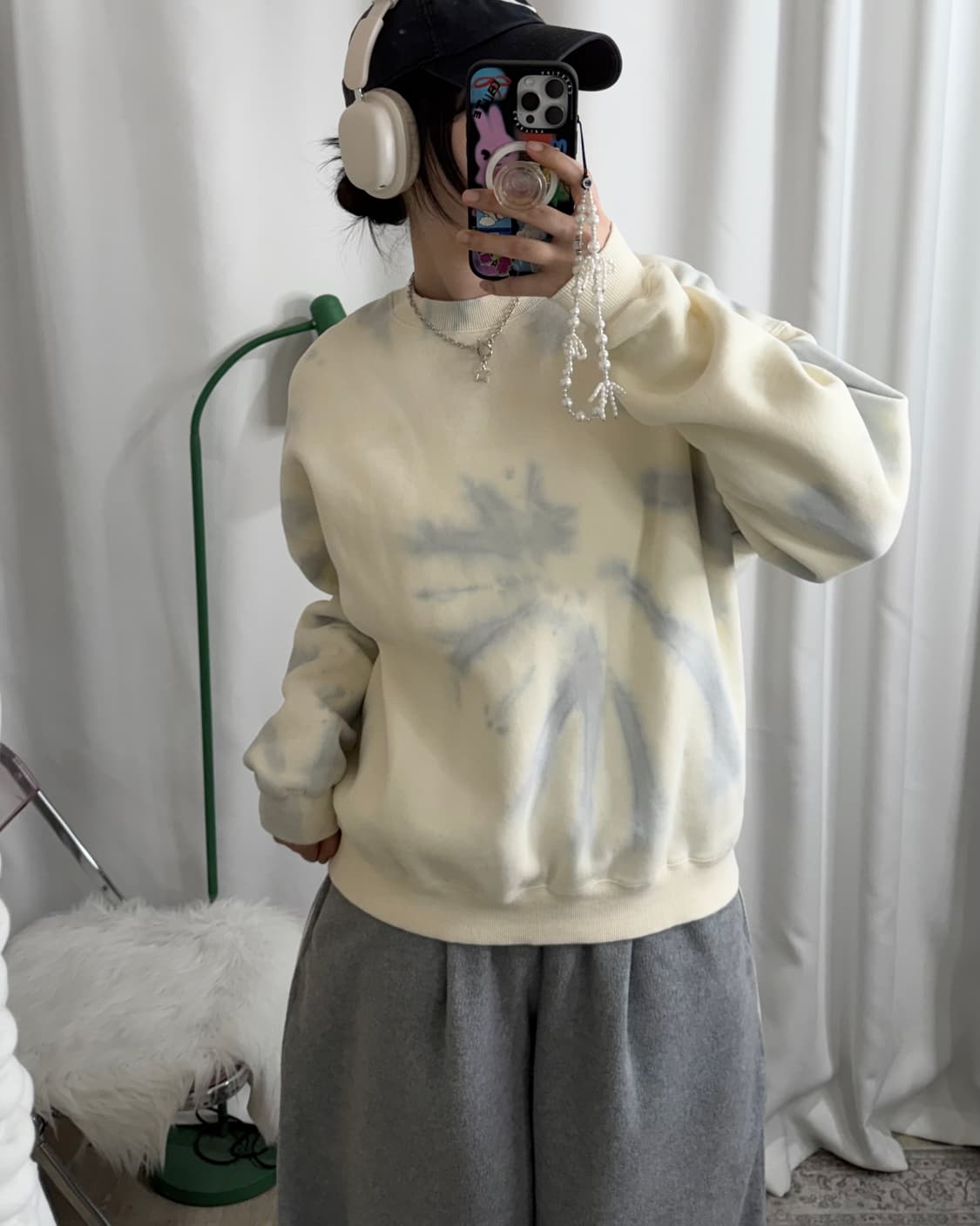 아이보리 & 하늘색 타이다이 오버핏 맨투맨 상품이미지3