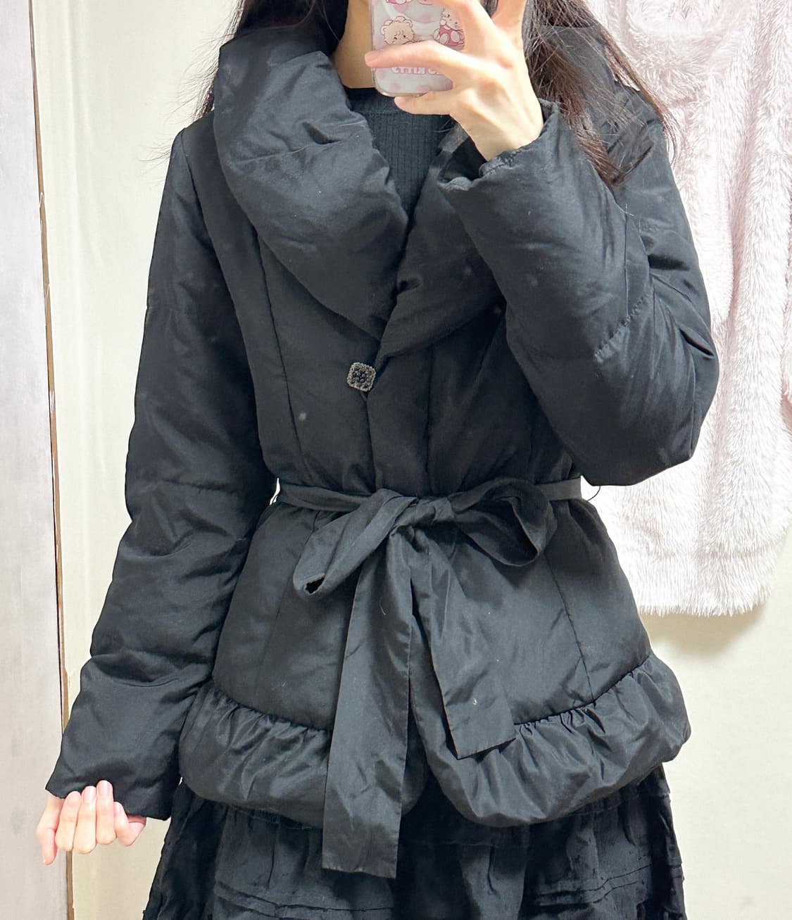 빈티지 블랙 보석 벨트 리본 패딩 코트 히메갸루 로걀 달천깔 공겜여주 상품이미지1