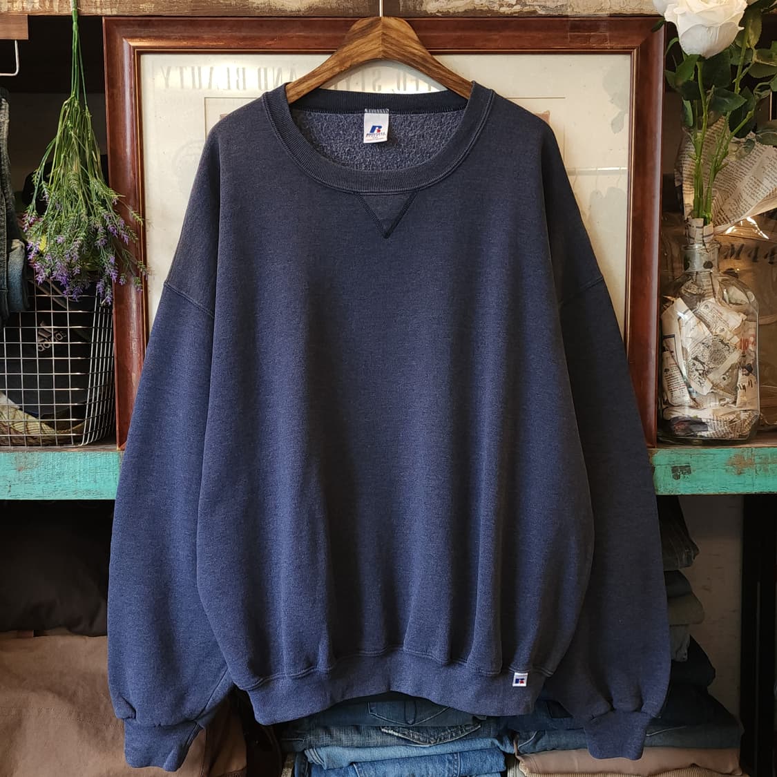 90s 러셀 맨투맨 스웻셔츠 블랭크 빈티지 블루 그레이 XXL 상품이미지1