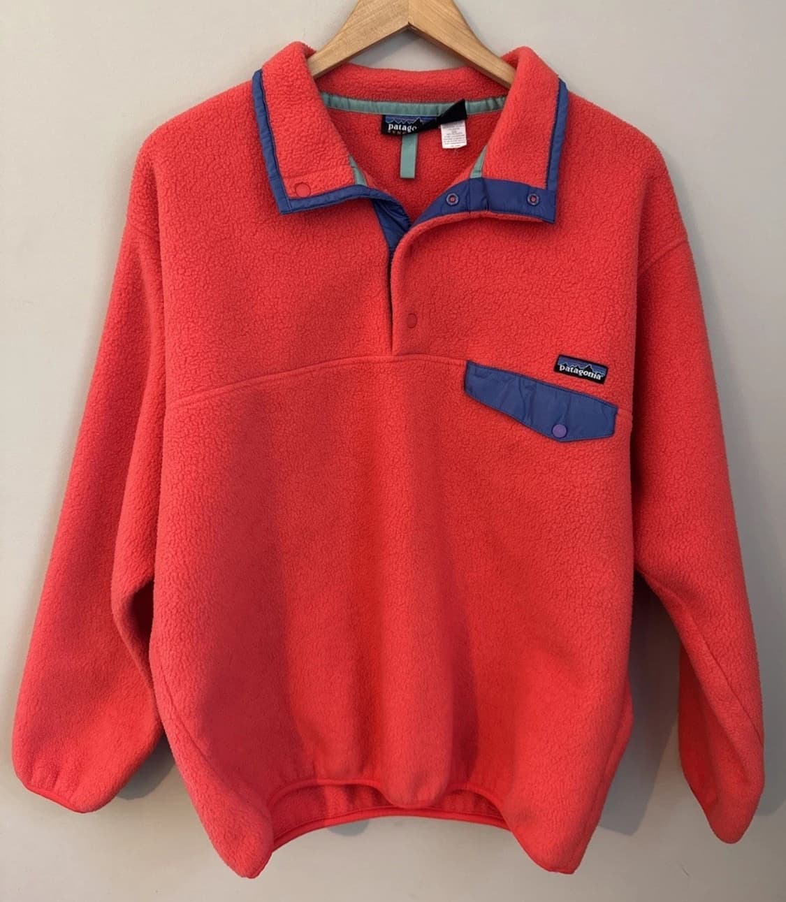 90s 파타고니아 신칠라 스냅-티 플리스 코럴/블루 상품이미지1
