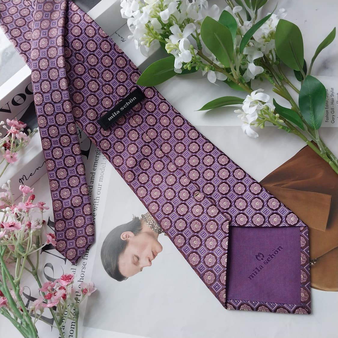 밀라숀 실크 퍼플 패턴 넥타이 9.6cm A~B등급 K2037 상품이미지5