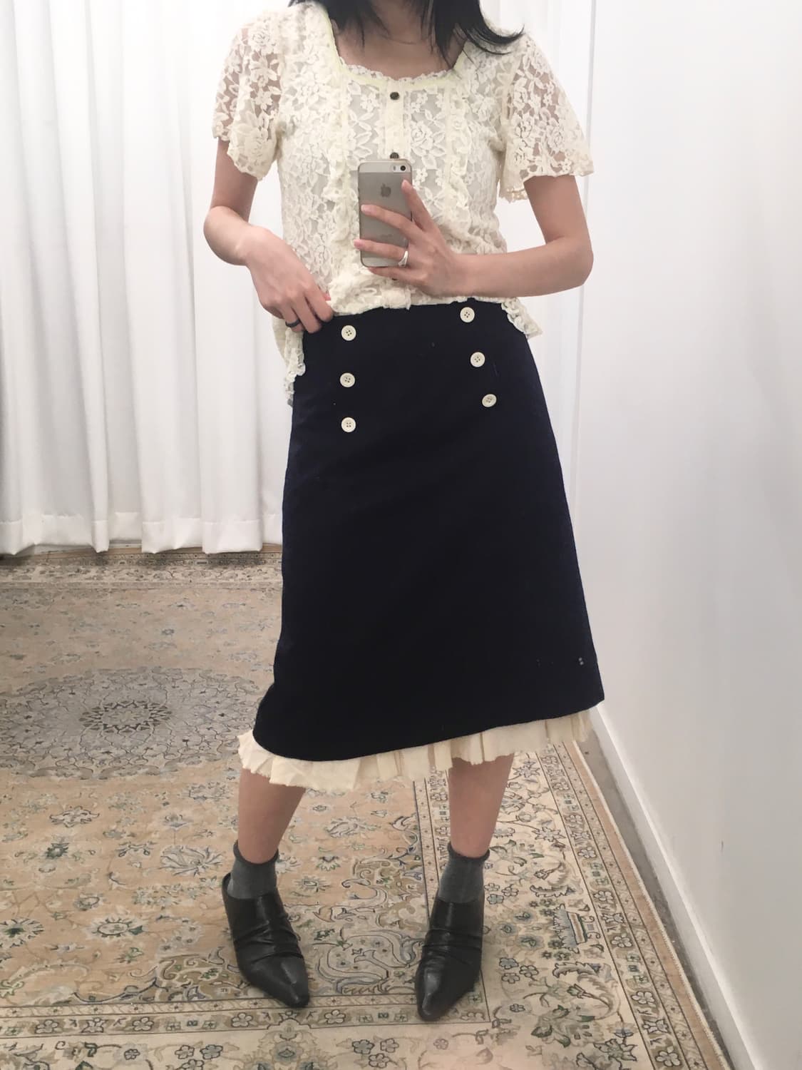 네이비 미디 스커트 상품이미지2