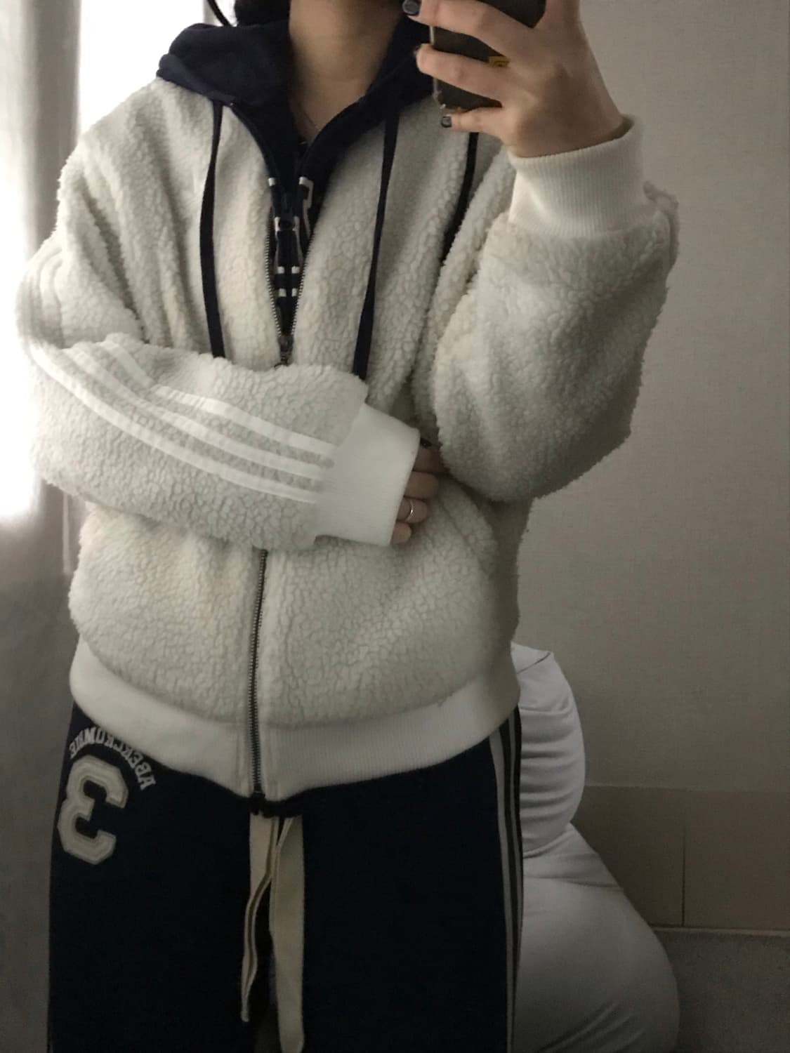 아디다스 아이보리 삼선 후리스 상품이미지2