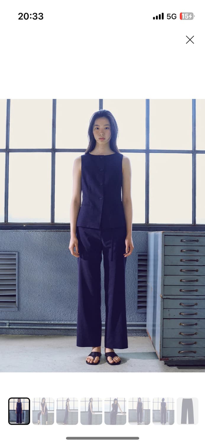 구호플러스 린넨스타일 네이비 슬랙스 상품이미지1