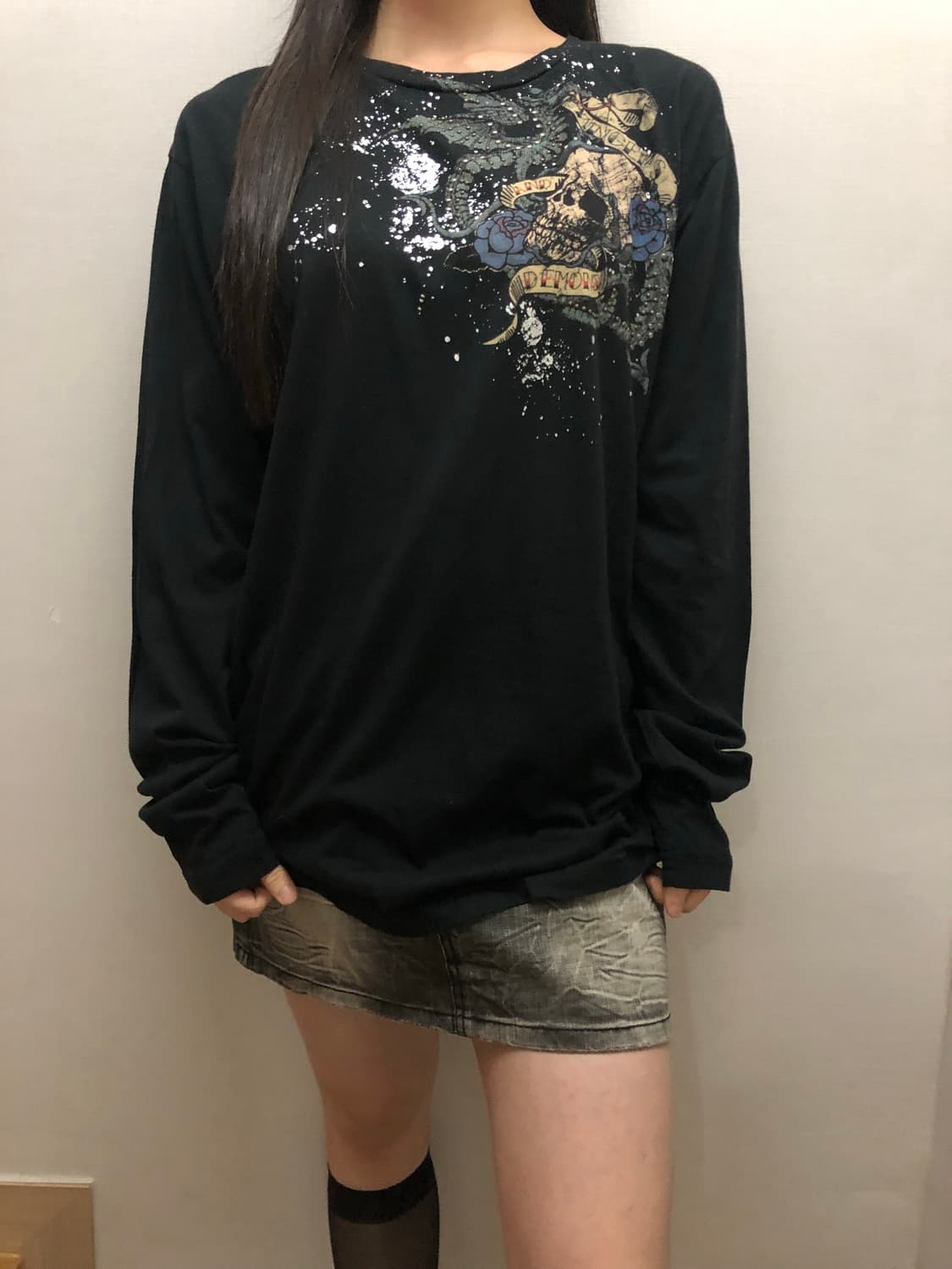 빈티지 블랙 펑크 프린팅 롱 슬리브 상품이미지2