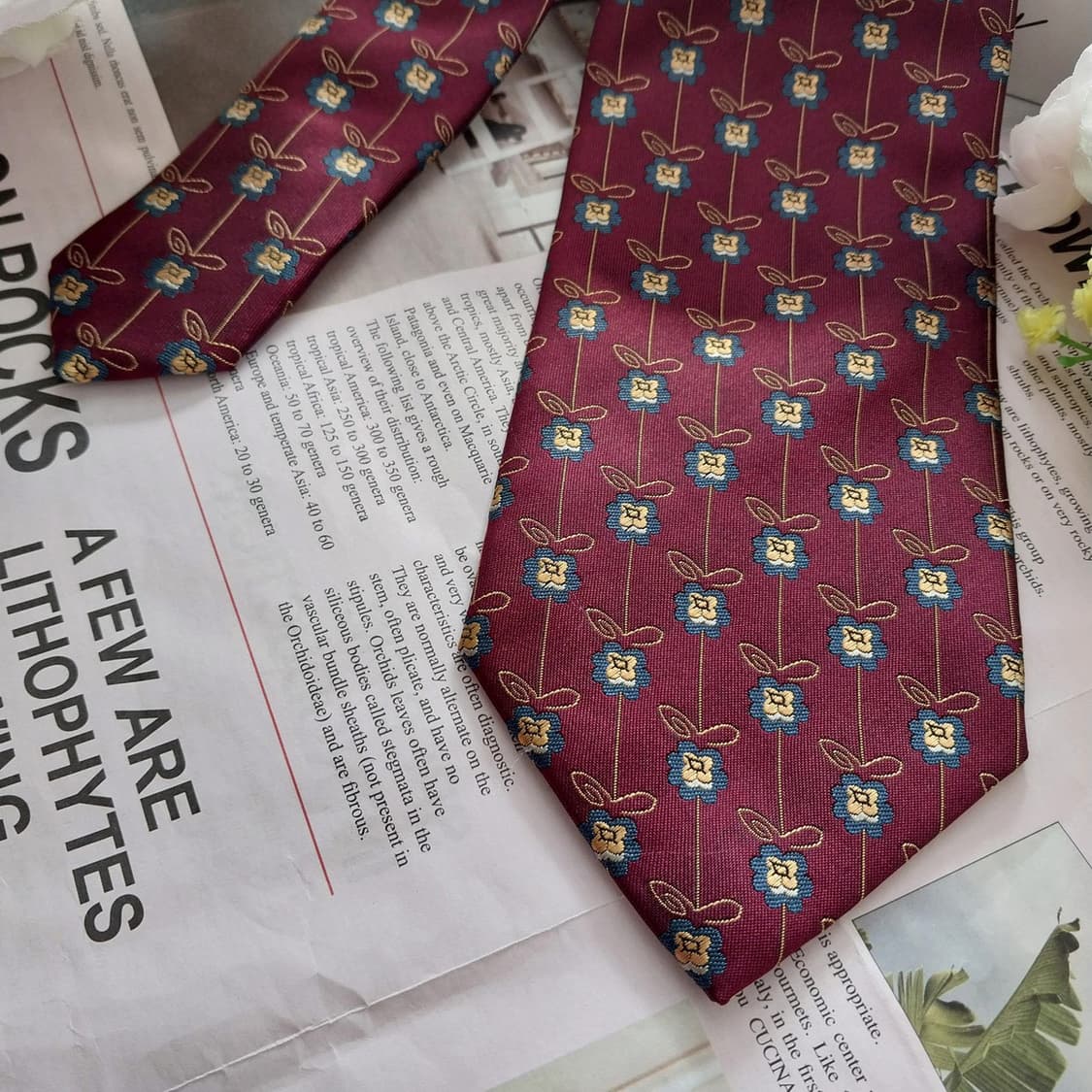 에스까다 실크 브라운 플라워 자카드 넥타이 8.9cm A+등급 K1313 상품이미지4