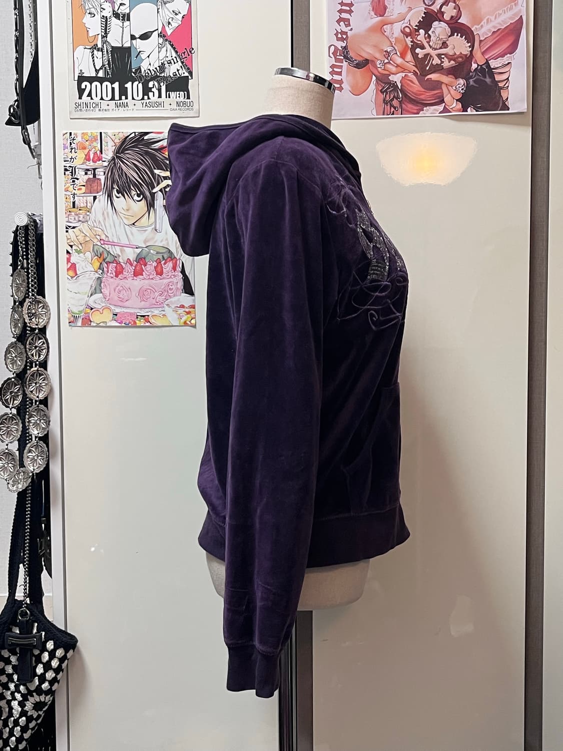ssamzie y2k 오네갸루 퍼플 벨벳 후드집업 상품이미지3